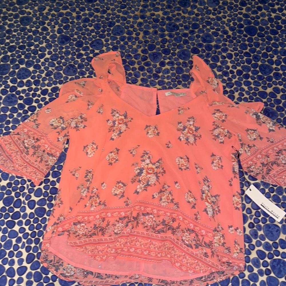 Coral Cold Shoulder Top